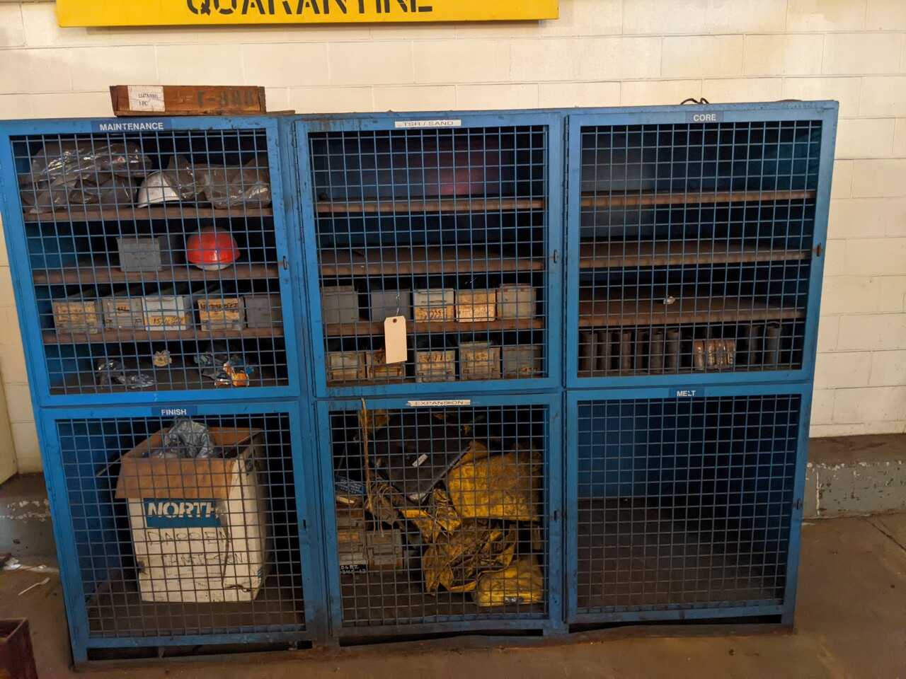 CABINET WITH CONTENTS, ASSORTED TOOLS, SAWS, SOCKETS, BUMP CAPS - HAND TOOLS