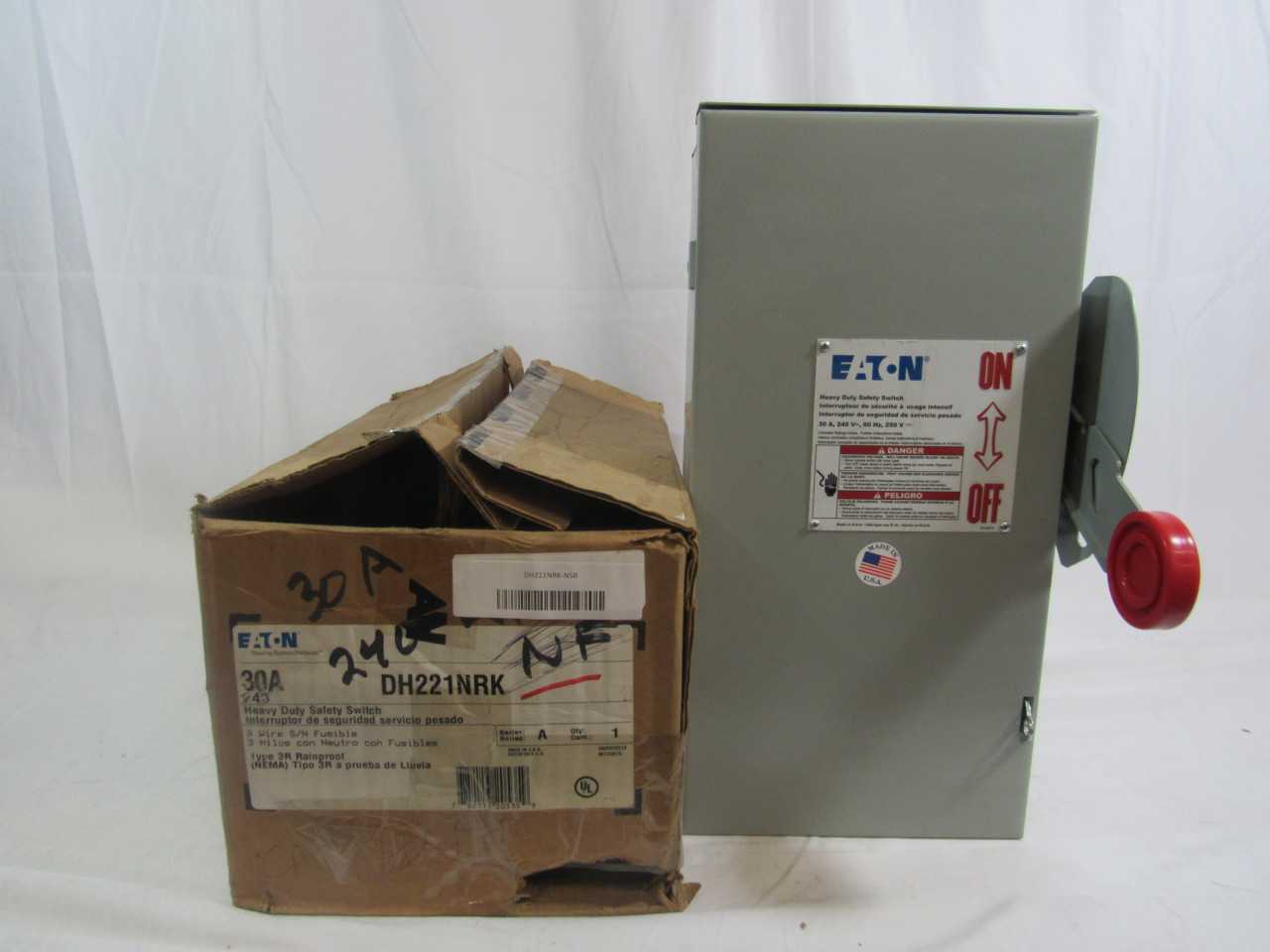 Quantity of 3 New Surplus Eaton DH221NRK Safety Switch 2P 30A 240V Fusible w/ Neutral NEMA 3R - ELECTRICAL COMPONENTS