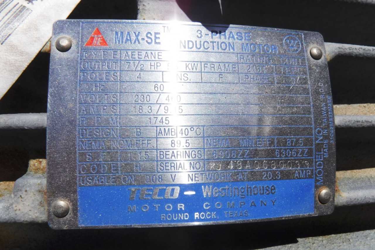 7 HP 1800 RPM 184T Frame Teco West Unused - ELECTRIC MOTORS