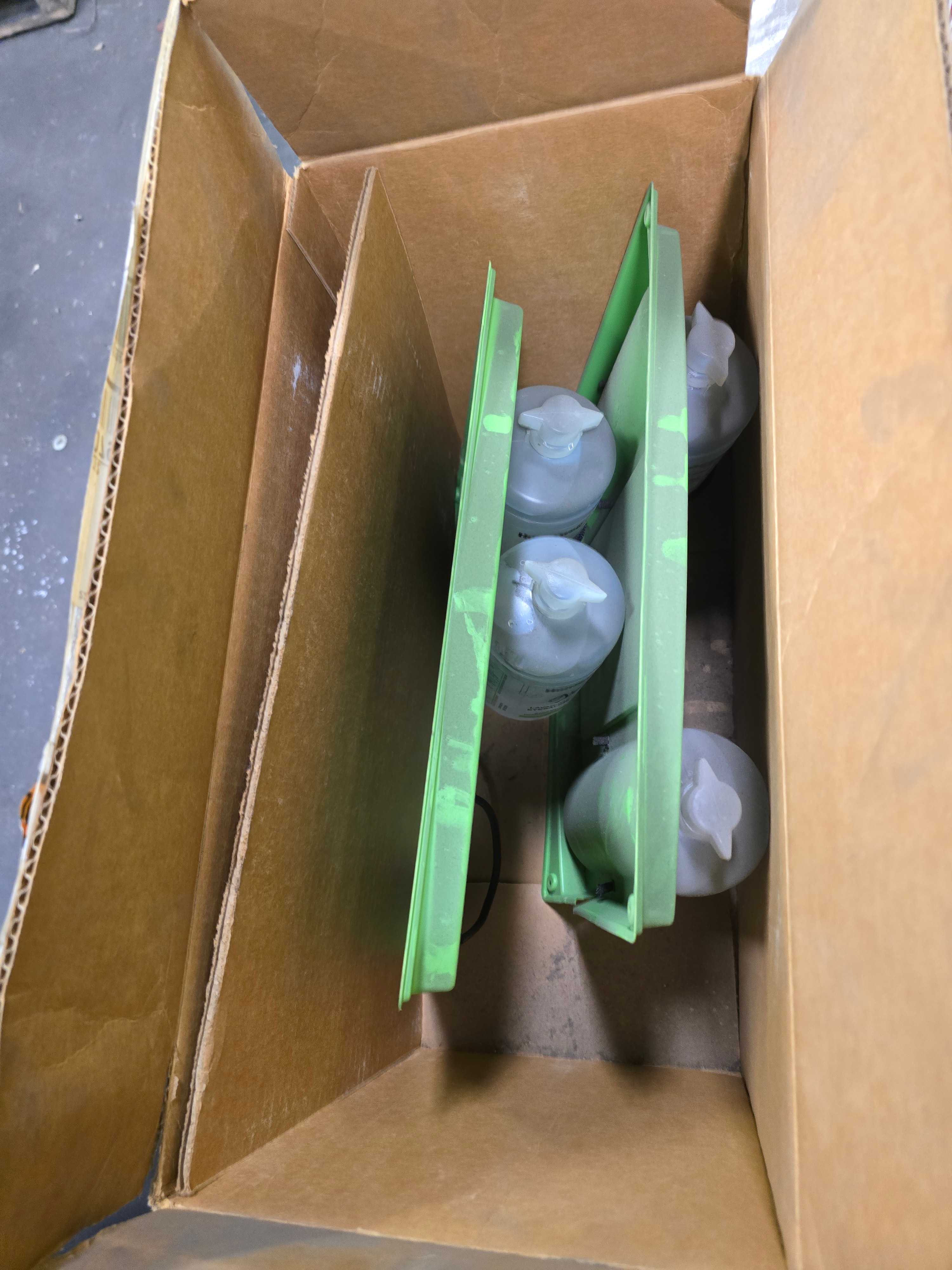 LOT OF WAREHOUSE MATERIALS - ANTIFREEZE - EYEWASH STATIONS - DISPENSERS - YELLOW PAINT - INDUSTRIAL PARTS