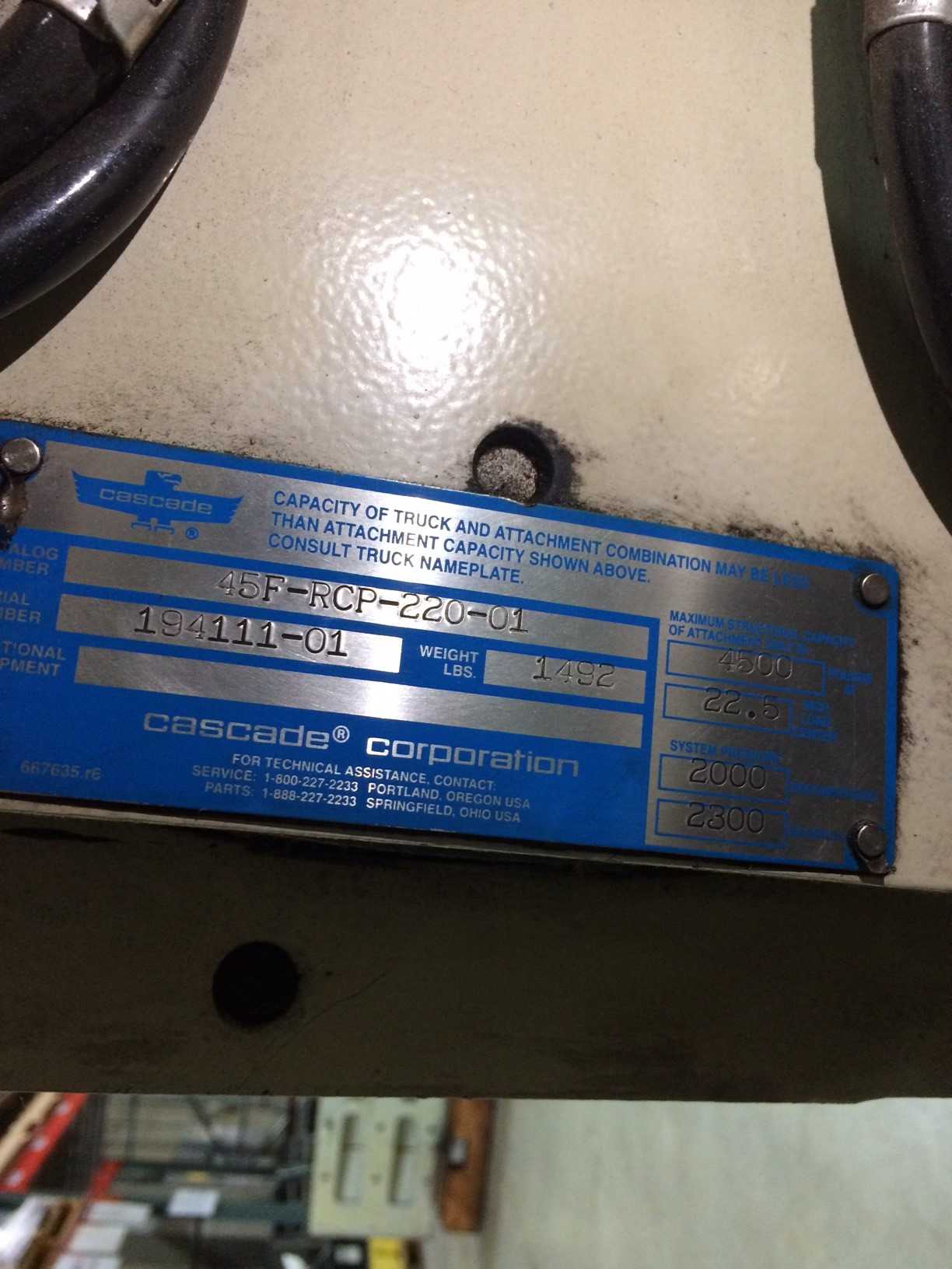 Cascade 45F-RCP-220-01 40" roll clamp attachment, Portland, OR - LIFTING ATTACHMENTS