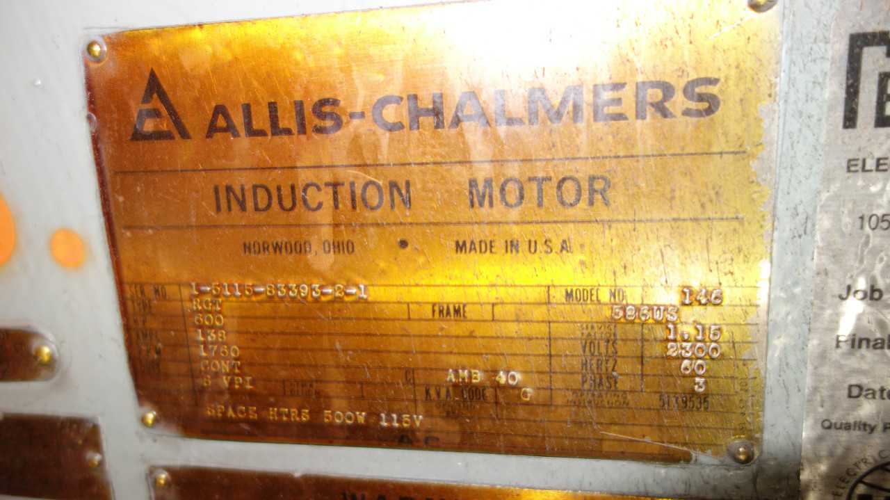 ALLIS CHALMERS 146 RGT 600HP AC MOTOR 2300V 586US - MISCELLANEOUS