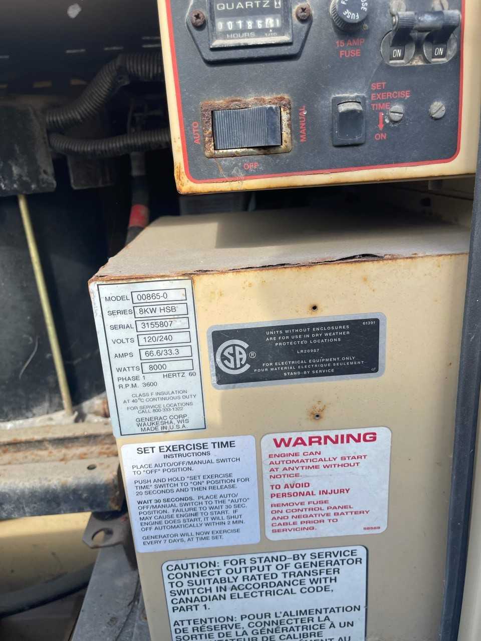 Generac 8KW HSB 00865-0 Generator - STANDBY POWER GENERATOR