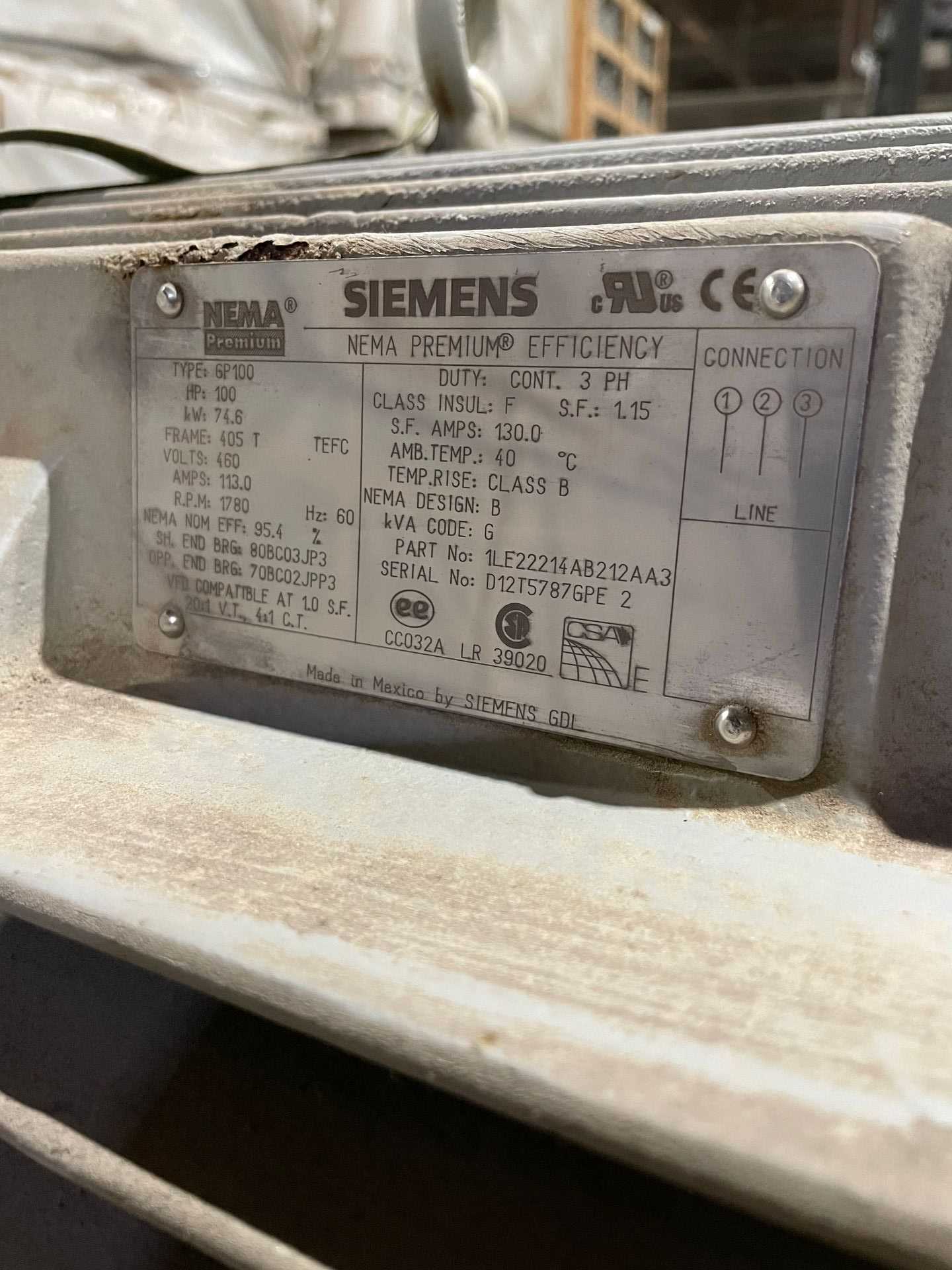 Siemens 1LE23214AB212AA3 100 HP AC Motor - ELECTRIC MOTORS