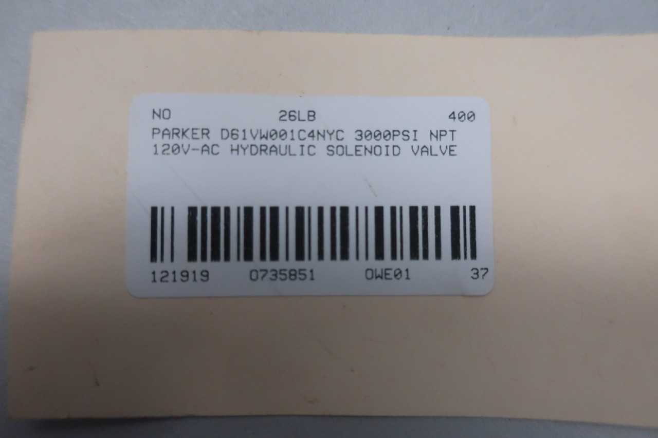 PARKER D61VW001C4NYC 3000PSI 120V-AC HYDRAULIC SOLENOID VALVE - SOLENOID VALVE
