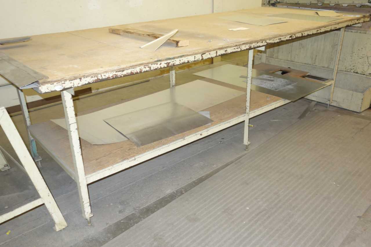Lot of 2 Work Table with Wooden Surface and Contents 10' x 4' x 3' - MATERIAL HANDLING