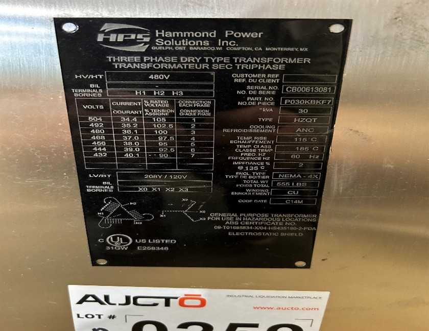 Hammond Power Pad Mounted Dry Transformer - CONTROL TRANSFORMERS