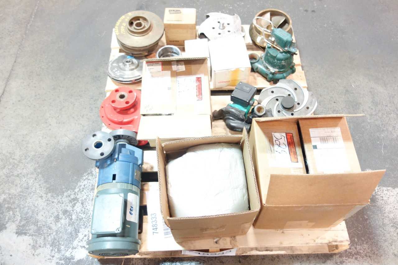 1 PALLET OF ASSORTED PUMPS, PUMP REPLACEMENT PARTS & ACCESSORIES- FLOWSERVE, GOULDS, WILO TOP - PUMPS