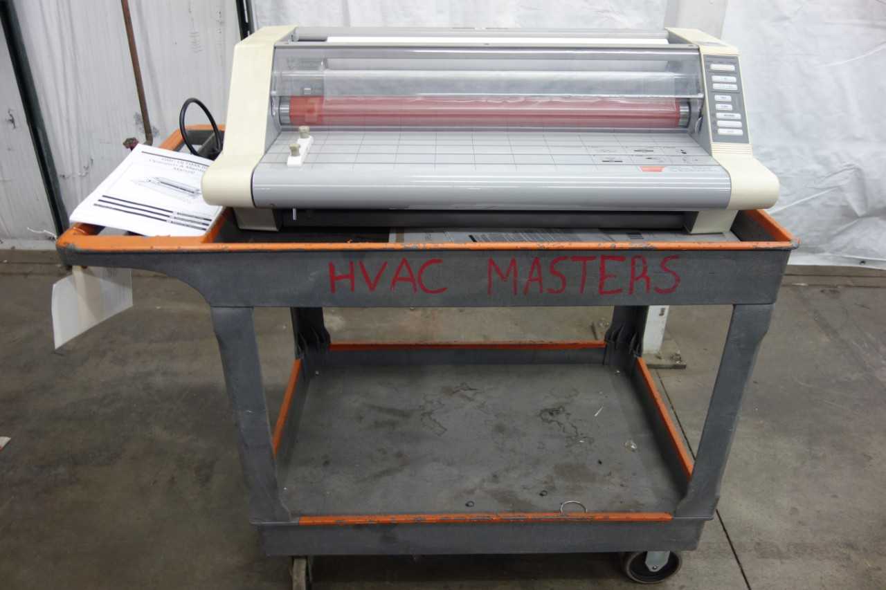GBC ULTIMA 65 THERMAL ROLL LAMINATOR WITH MANUAL ON PLASTIC MOBILE CART - ROLLING CARTS