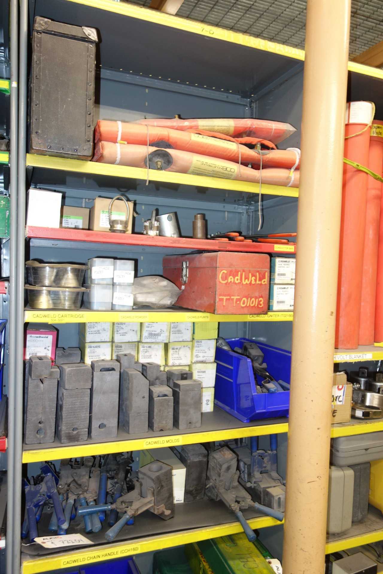 Contents of Shelving - Cadweld Handles, Molds, Cartridges, and Parts - SHELVING