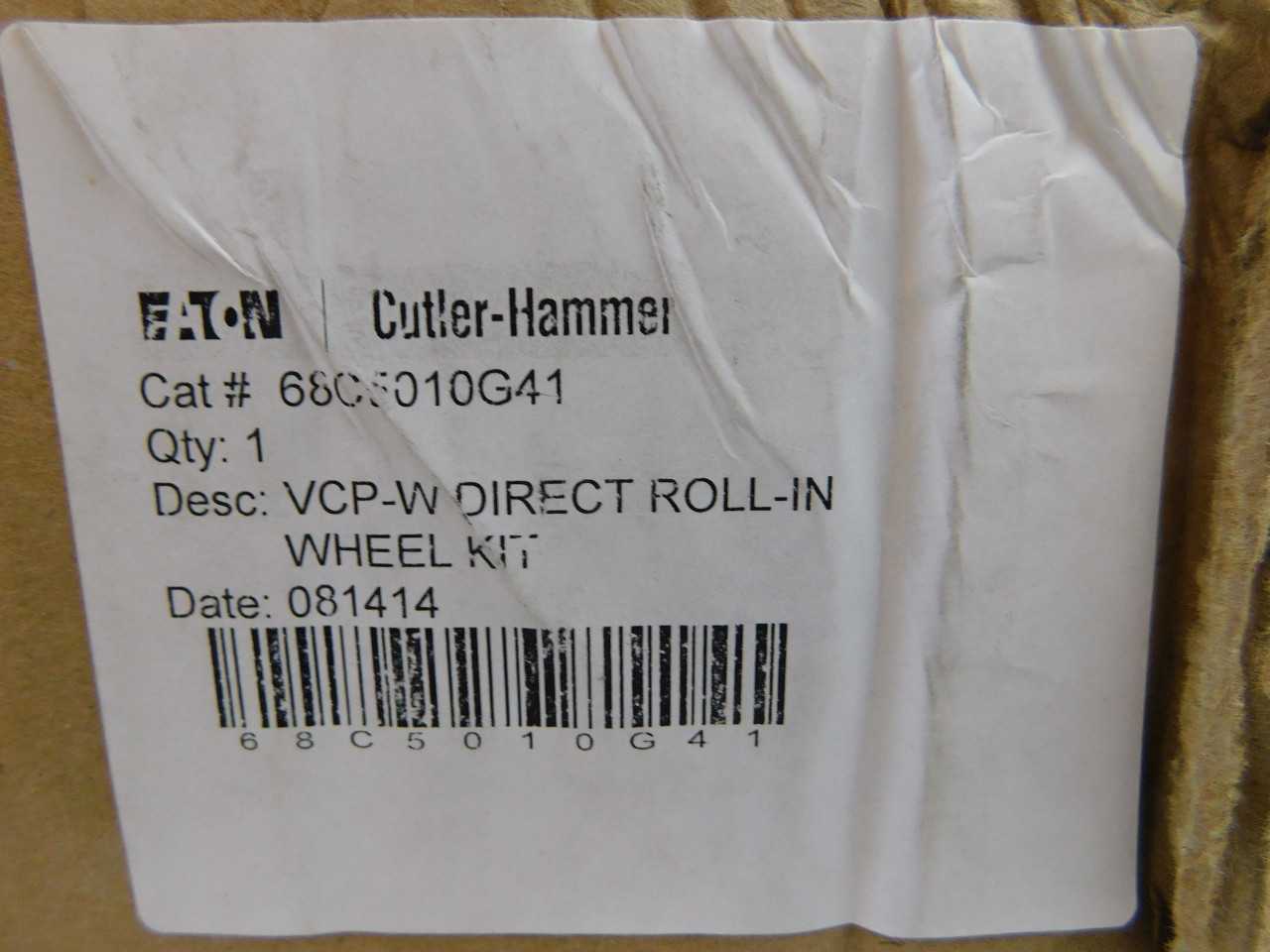 Quantity of 1 New Surplus Eaton 68CS010G41 VCP-W Direct Roll-In Wheel Kit - ELECTRICAL COMPONENTS
