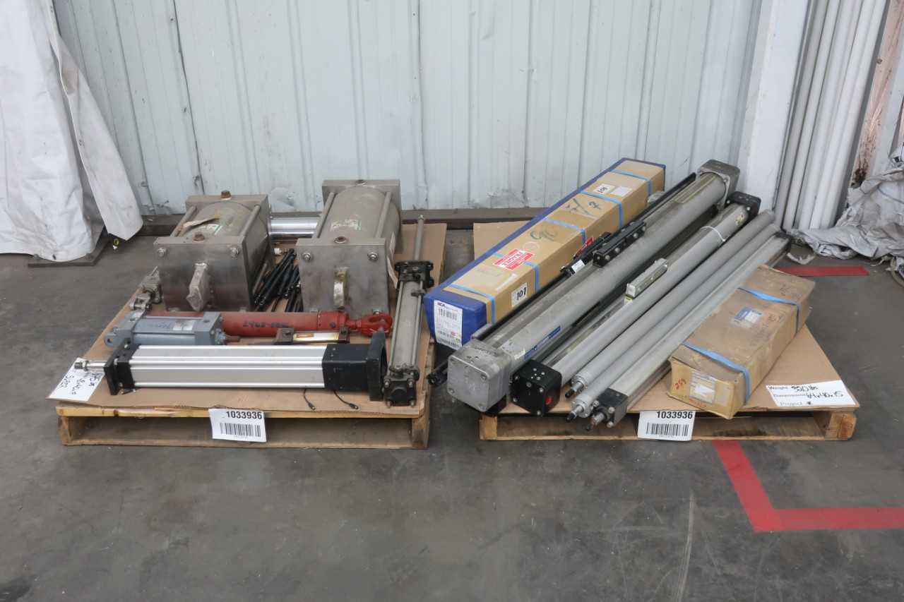 2 PALLETS OF ASSORTED PNEUMATIC AND HYDRAULIC CYLINDERS - HYDRAULIC CYLINDERS