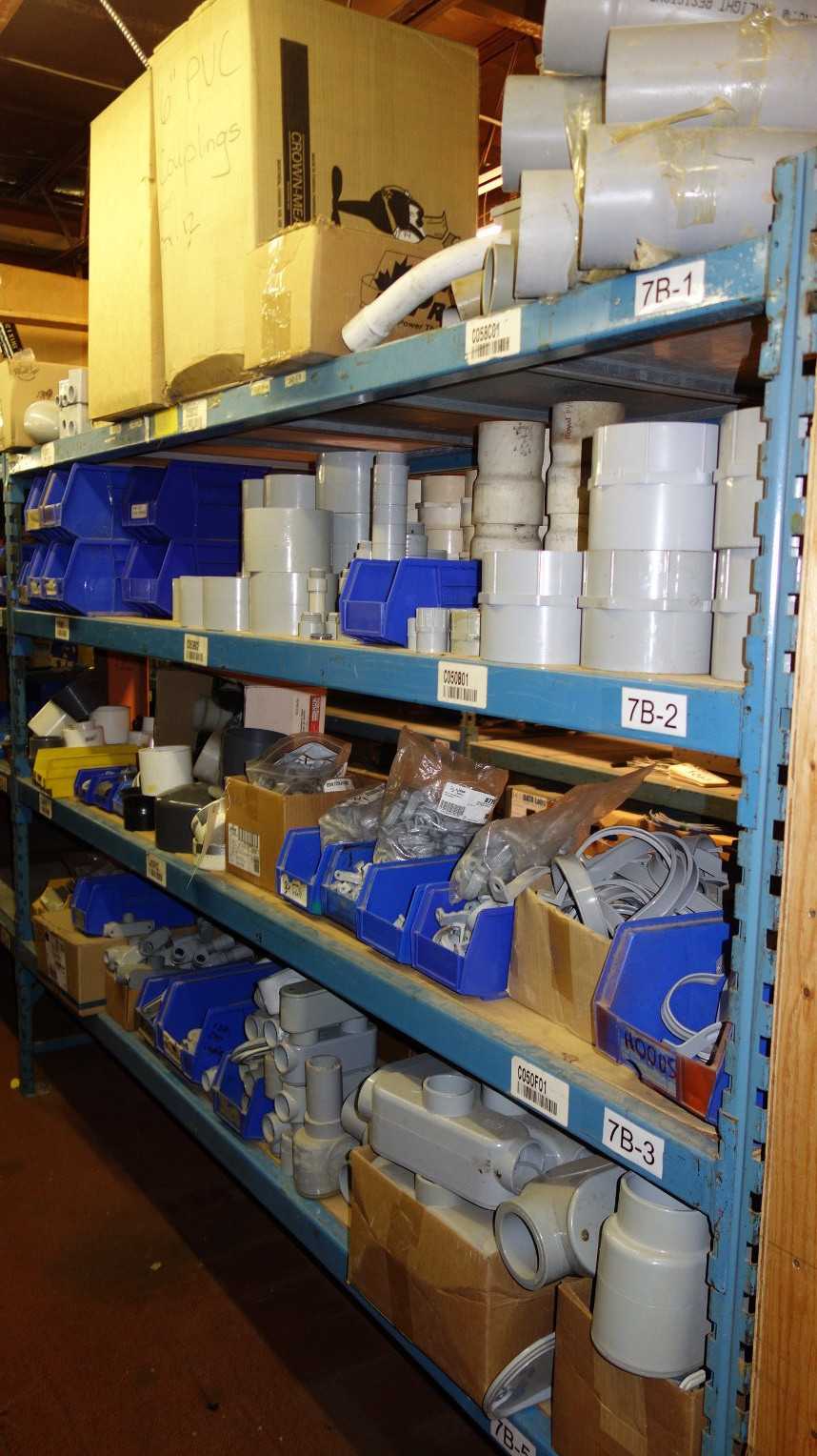 CONTENTS OF 4 SHELVES, ASSORTED PVC FITTINGS - CONDUIT FITTING