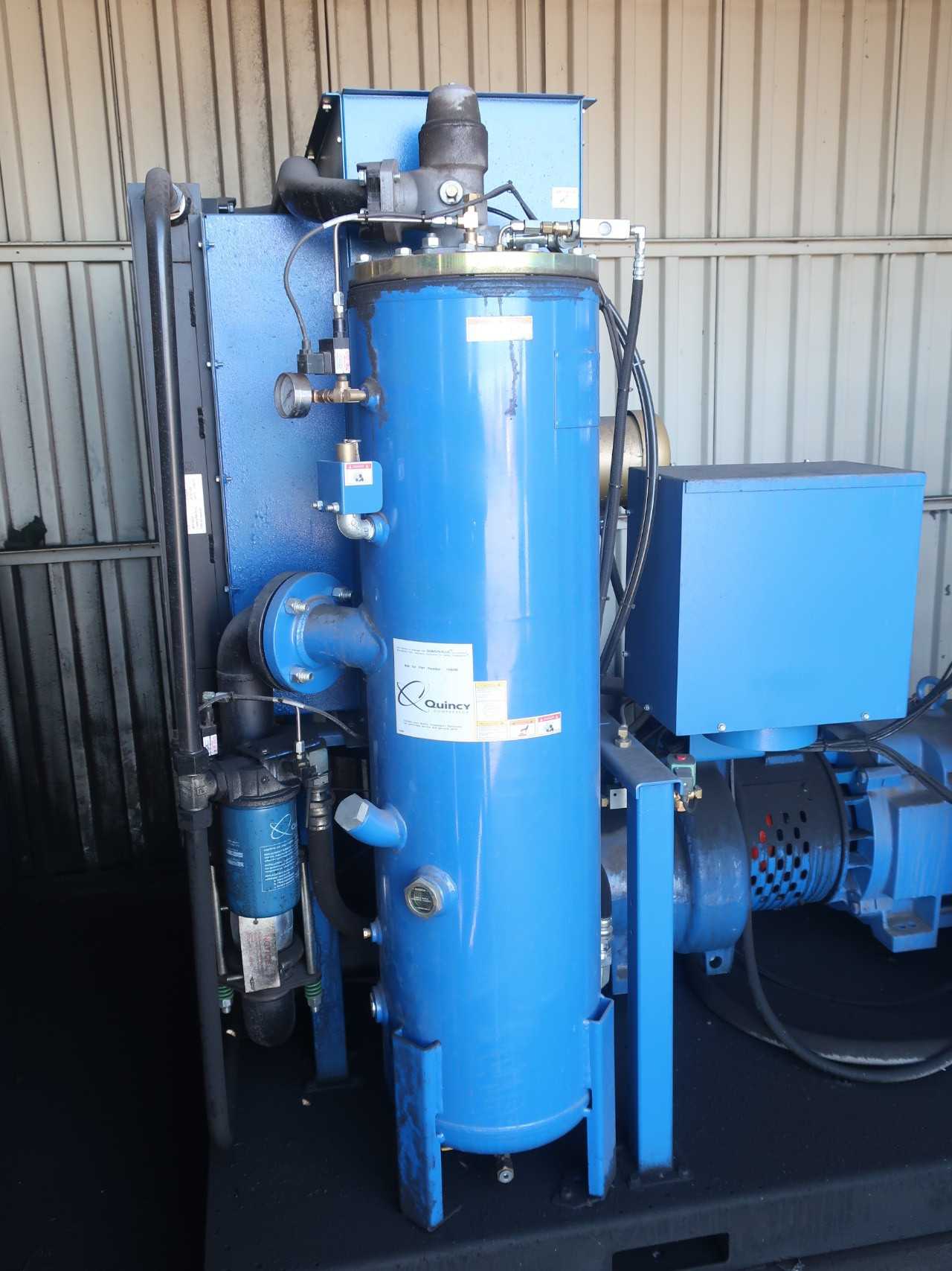 Rotary screw air compressor, 9746hrs, 75hp 230/460V-AC, air receiver tank approx. 240gal - AIR COMPRESSORS