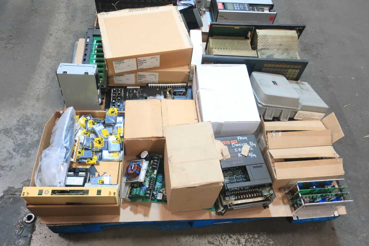 2 PALLETS OF ASSORTED ELECTRICAL CONTROLLER SERVO, SWITCH CONTROLS, RACK, POWER SUPPLY CONTROL, INPUT MODULE, CIRCUIT BOARDS, MOTOR DRIVE- GEHRING, BAILEY, RUSSELECTRIC, AMERICAN DYNAMICS, EMERSON, SIMPLEX, WOODWARD, GENERAL ELECTRIC, PHOENIX CONTACT, DAN - AUTOMATION & CONTROLS