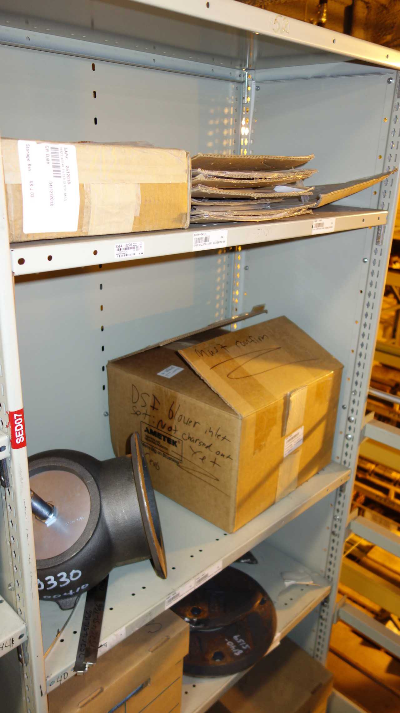 CONTENTS OF 4 SHELF COLUMNS, TURBINE PARTS - SHELVING