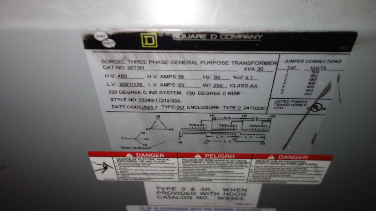 LOT OF 4 SQUARE D 30T76H 30KVA 480V-AC TRANSFORMERS - CONTROL TRANSFORMERS