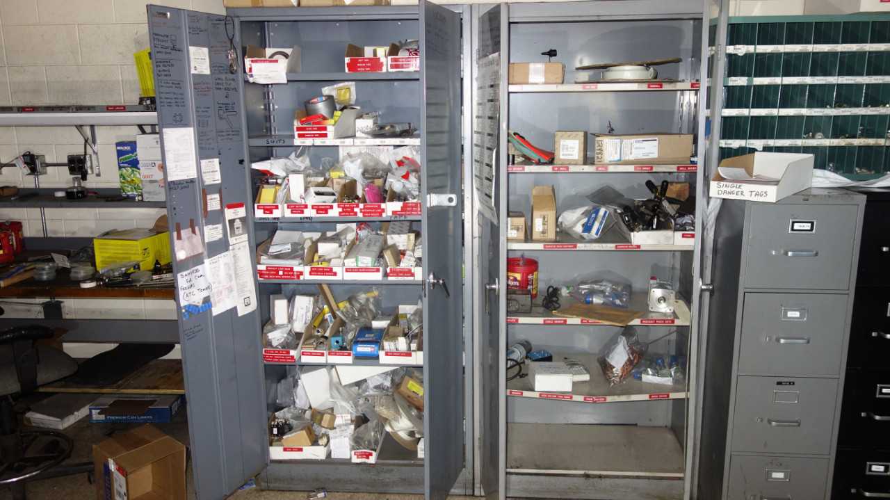 LOT OF 2 CABINETS WITH CONTENTS, ASSORTED ELECTRICAL - INDUSTRIAL PARTS