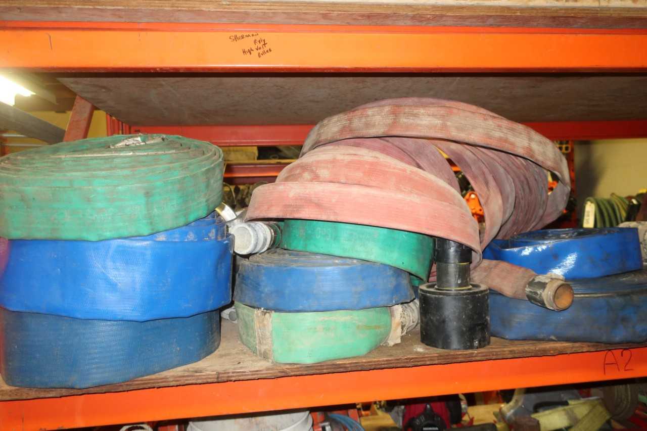 CONTENTS OF SHELF SECTION, ASSORTED WATER HOSES - ELECTRIC POWER TOOLS