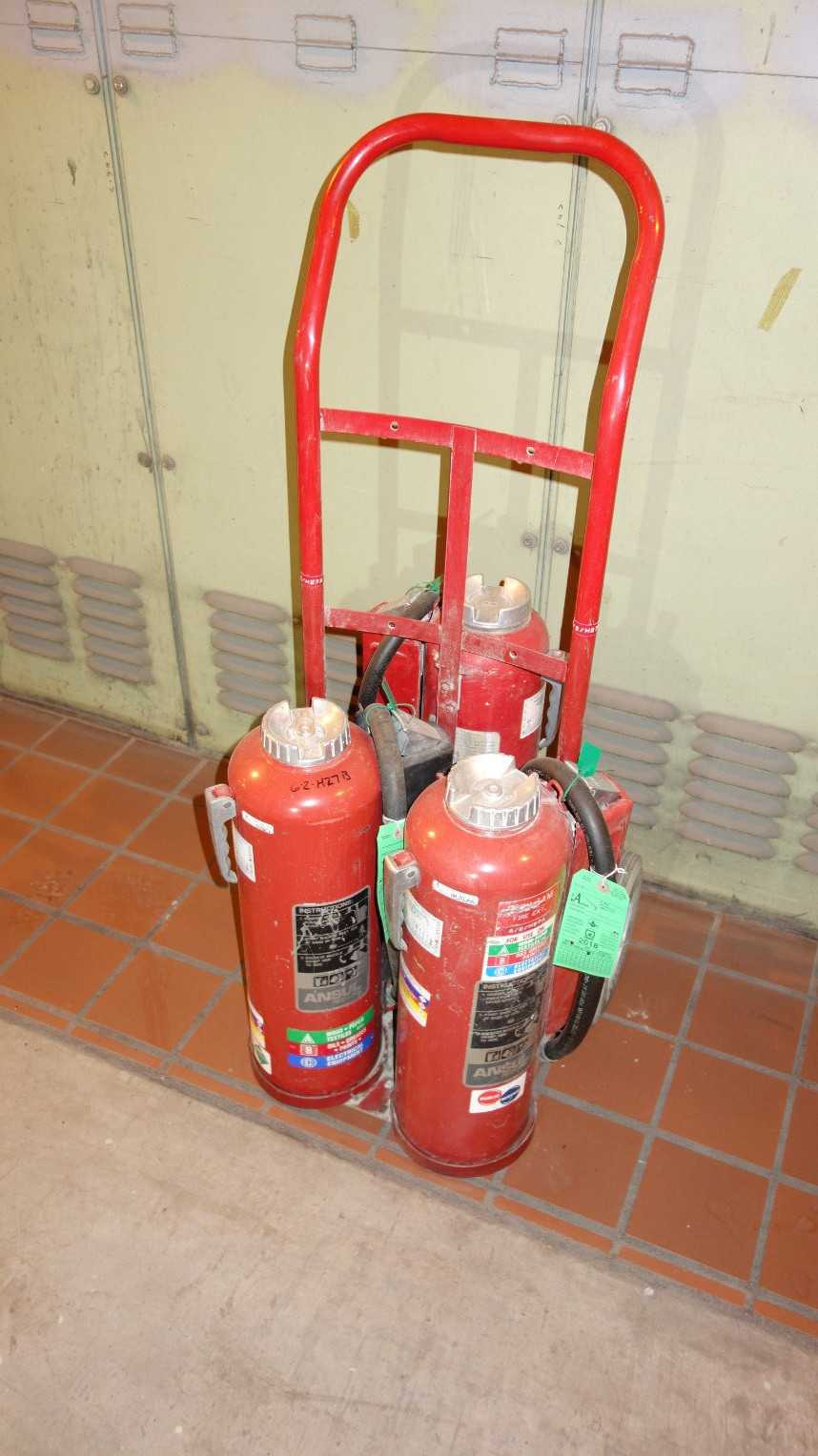 MOBILE DOLLY W/ ANSUL RED LINE FIRE EXTINGUISHERS - SAFETY EQUIPMENT