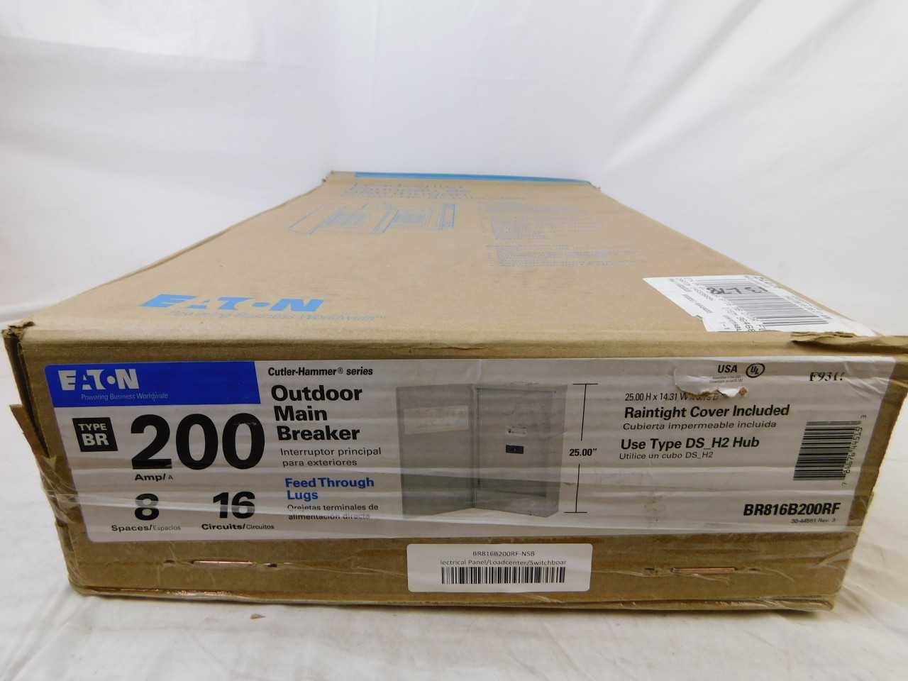 (3) Eaton BR816B200RF Main Breaker Panel Type BR 200A 120/240VAC 1 Ph 16 Cir 8 Sp NEMA Type 3R - ELECTRICAL COMPONENTS (3) Eaton BR816B200RF Main Breaker Panel Type BR 200A 120/240VAC 1 Ph 16 Cir 8 Sp NEMA Type 3R - ELECTRICAL COMPONENTS