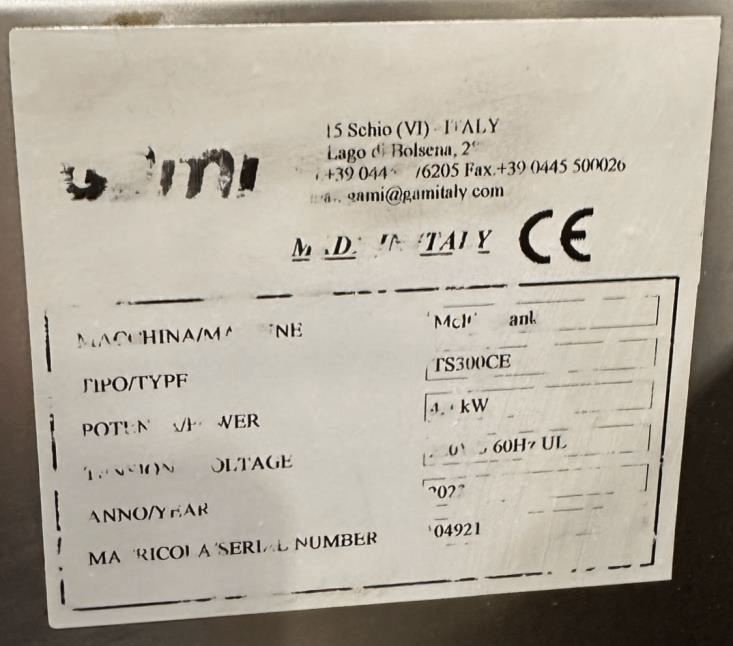 2022 GAMI TS300CE White Chocolate Enrober Tank - PROCESS EQUIPMENT