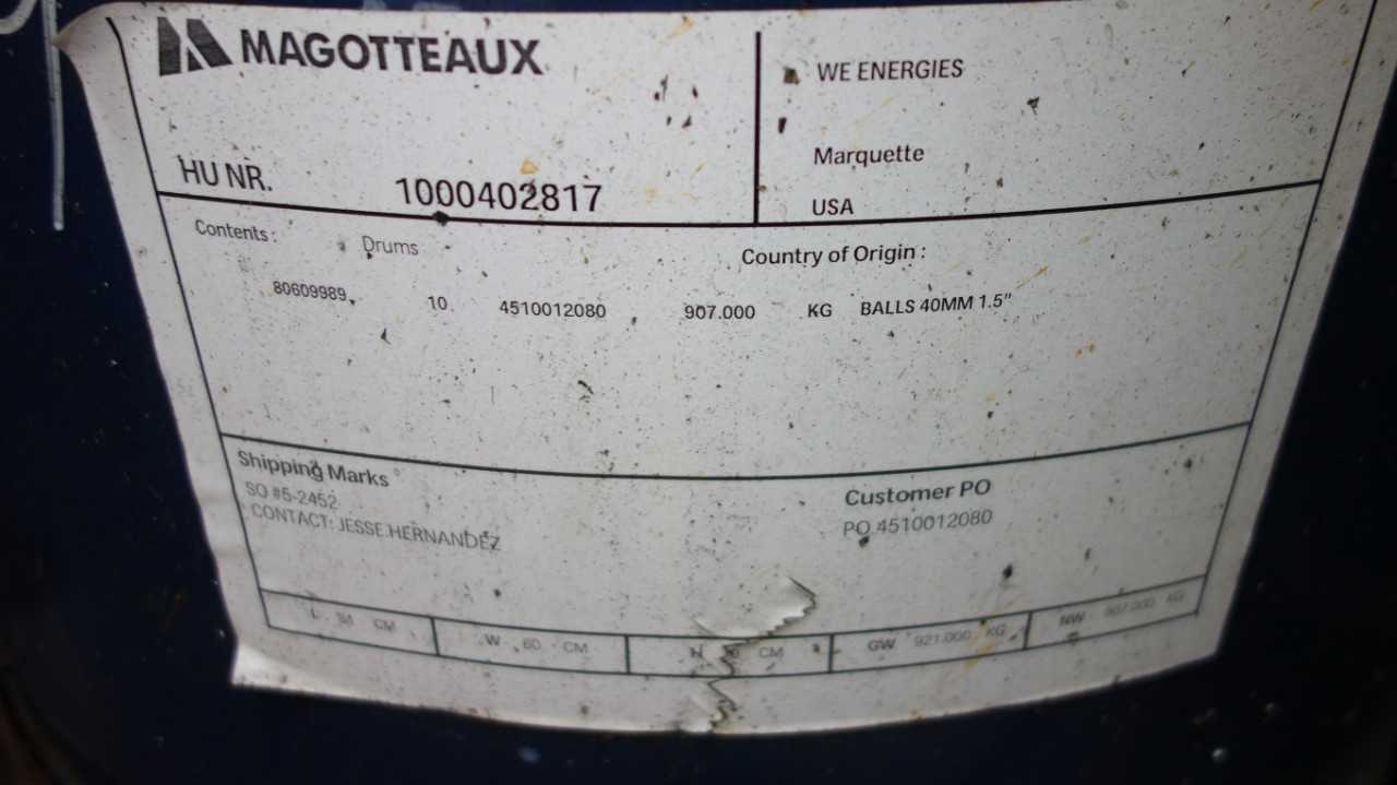 LOT OF 6 55GA DRUM 1.5" STEEL BALLS 907KG PER DRUM