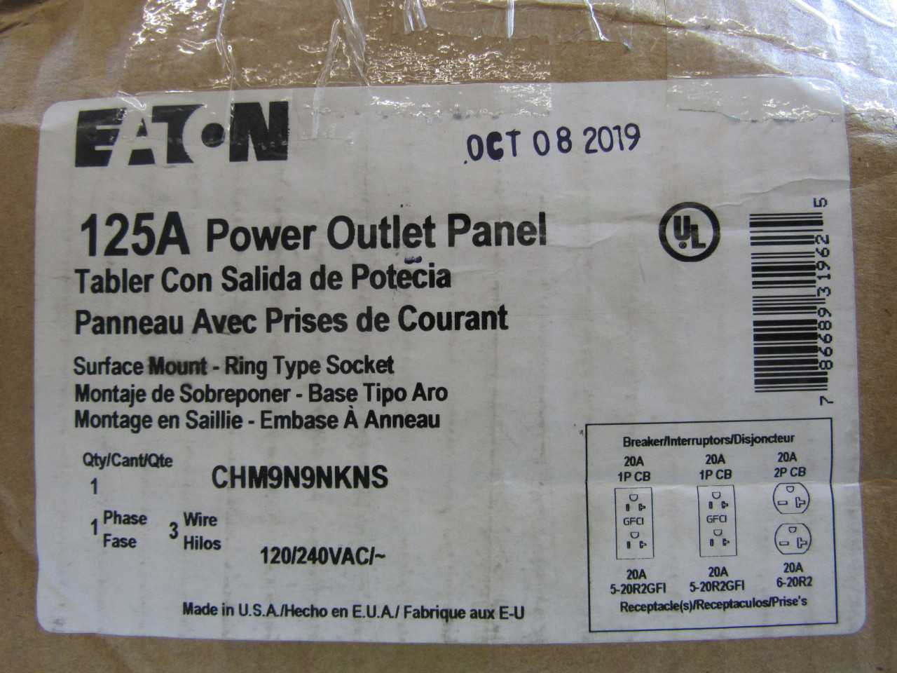 Quantity 2 of Eaton CHM9N9NKNS Main Breaker Panel Type 125A - ELECTRICAL COMPONENTS