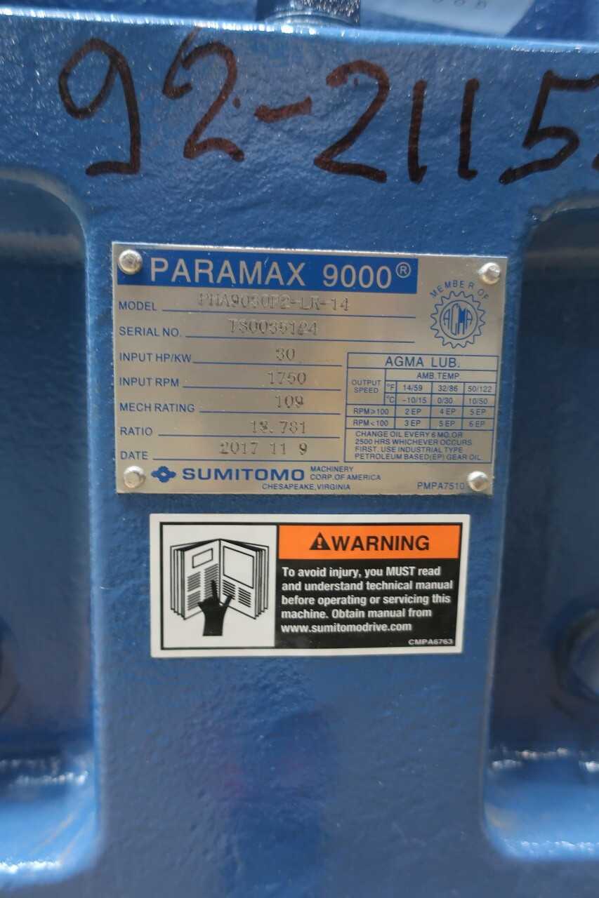 SUMITOMO PHA9030P2-LR-14 PARAMAX 9000 40MM 80MM 30HP 13.781:1 ENCLOSED GEAR DRIVE - GEAR REDUCERS