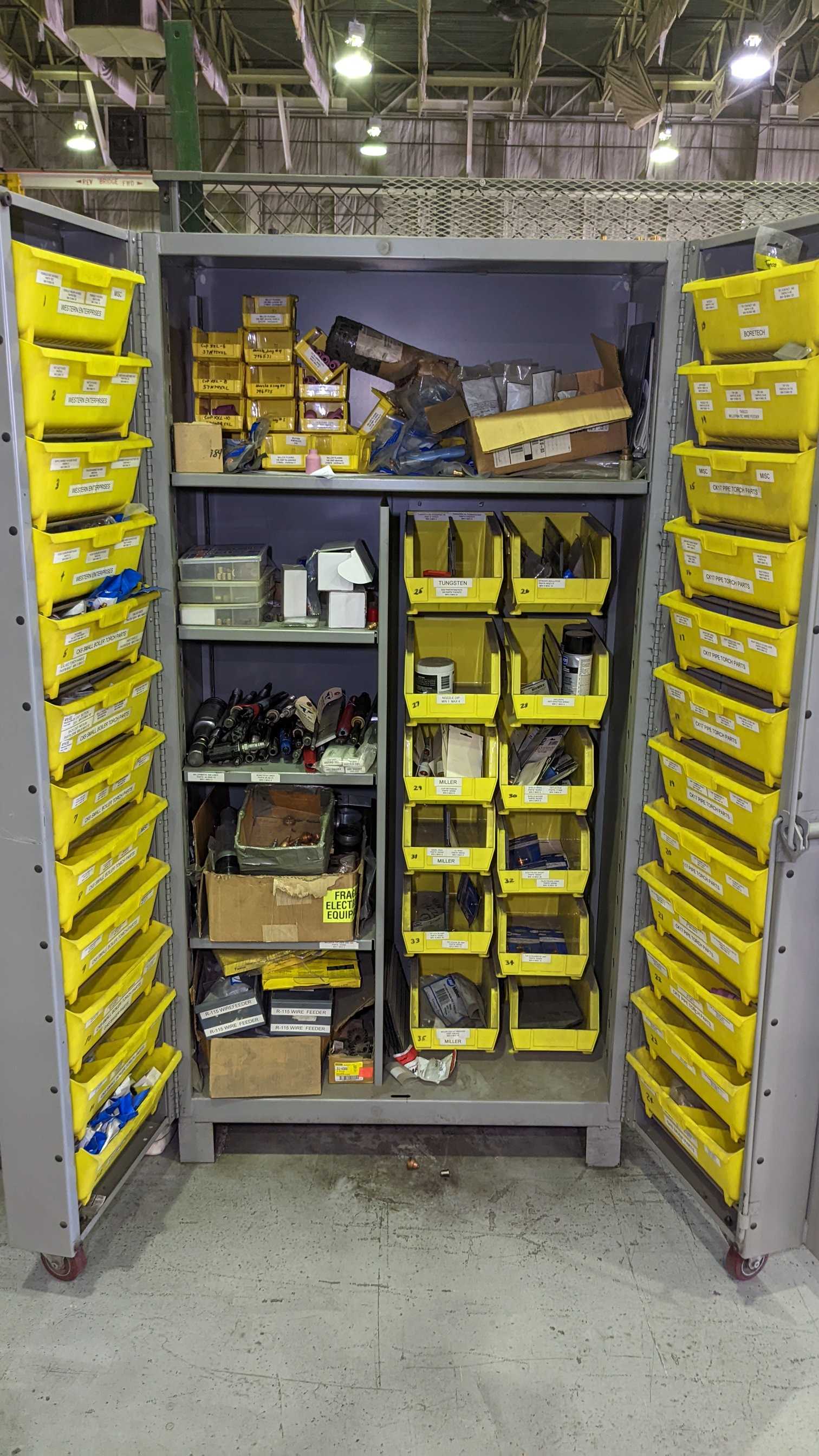 LYON CABINET WITH WELDING CONTENTS - WELDING SUPPLIES