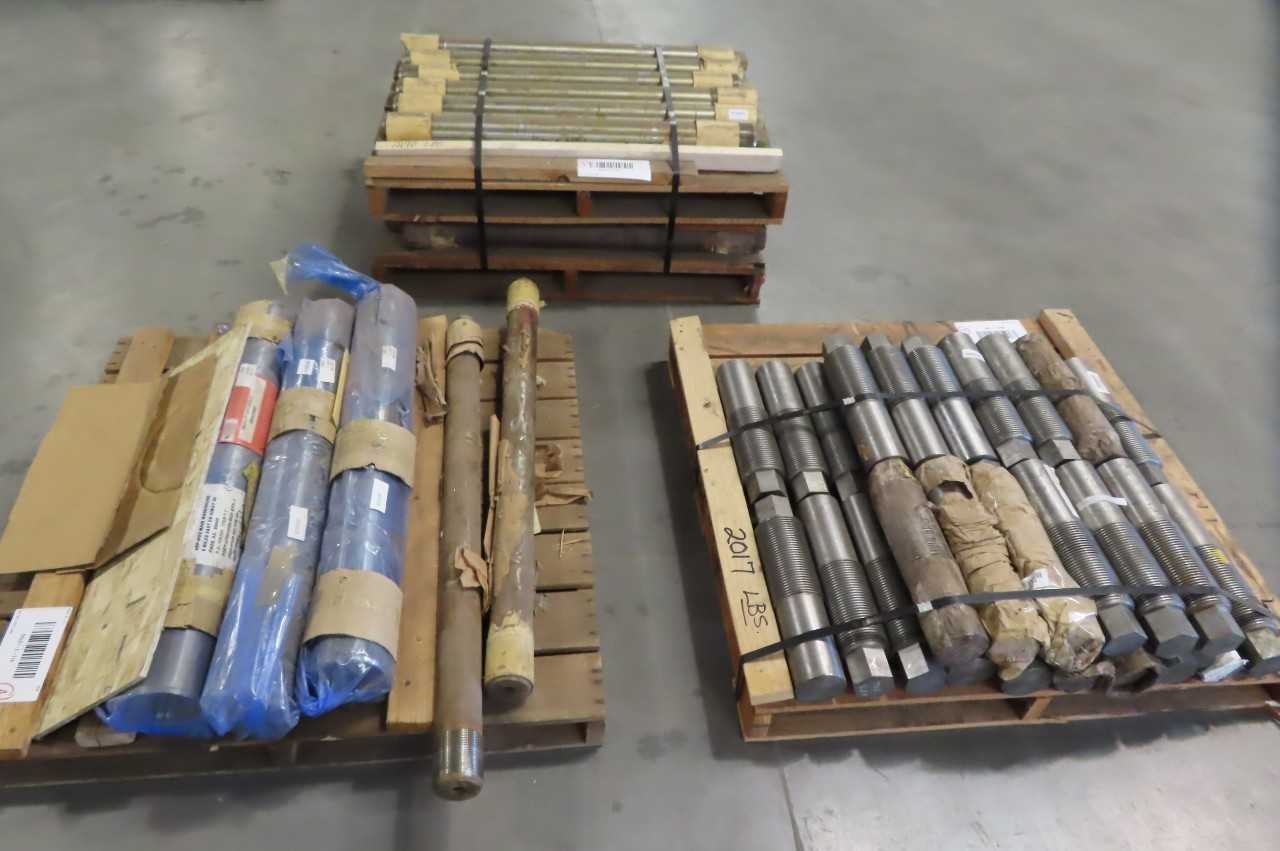 4 PALLETS OF ASSORTED STEEL THREADED ROD STUDS, BOLTS, THRU, TAP END - INDUSTRIAL PARTS