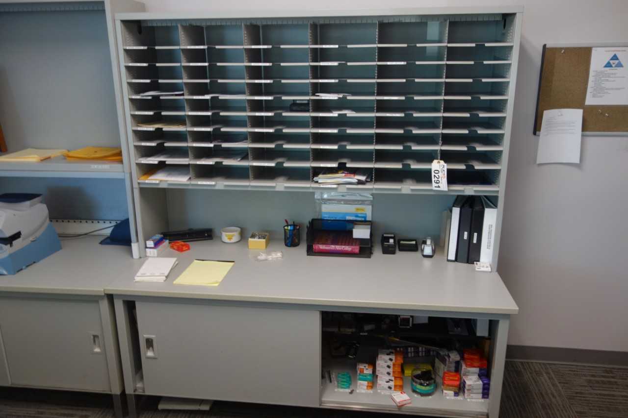 2x office cabinets with file folder shelving, contents excluded (DELAYED REMOVAL) - SHELVING