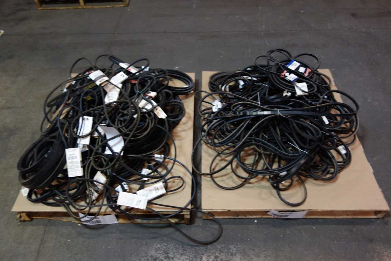 2 PALLETS OF ASSORTED V- BELTS AND TIMING BELTS- CATERPILLAR, BROWNING, GATES, JASON, OPTIBELT - BELTS