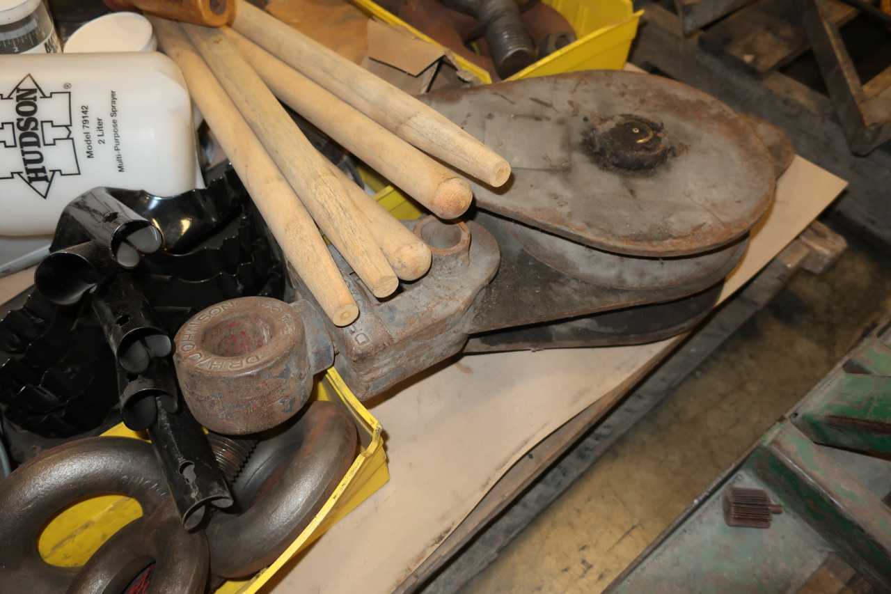 4 PALLETS OF ASSORTED TOOLS STRAPS CLEVIS CORDS CREEPERS JACK STANDS - ELECTRIC POWER TOOLS