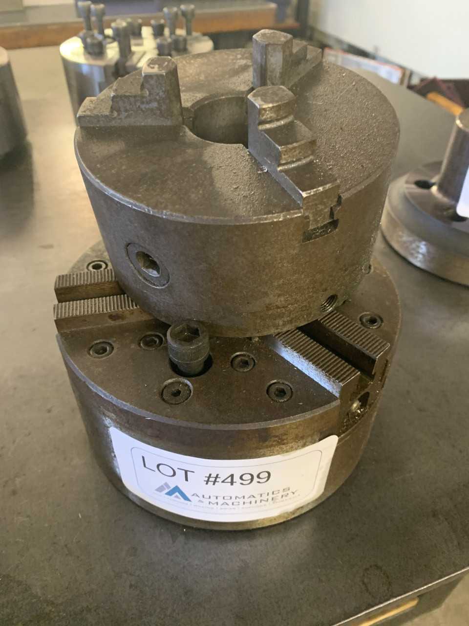 Buck 6" #-Jaw A-26 Hydraulic Chuck w/ 4" 3-Jaw Manual Chuck - LATHE PARTS