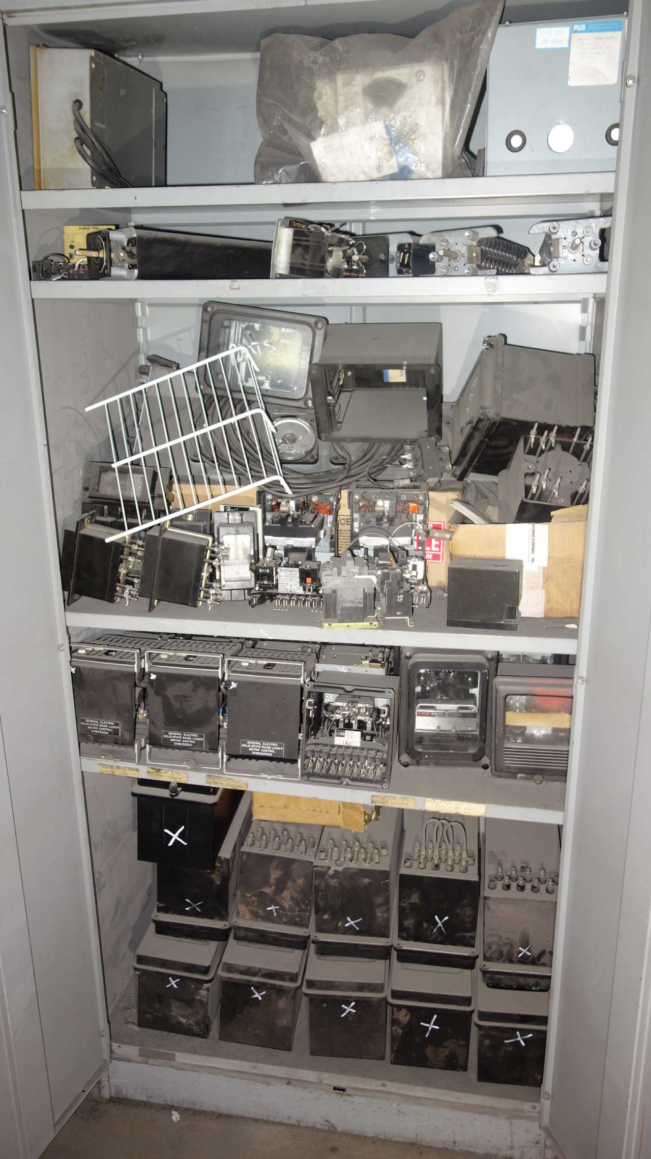 CABINET WITH CONTENTS, ASSORTED MRO, RELAYS - ELECTRICAL COMPONENTS