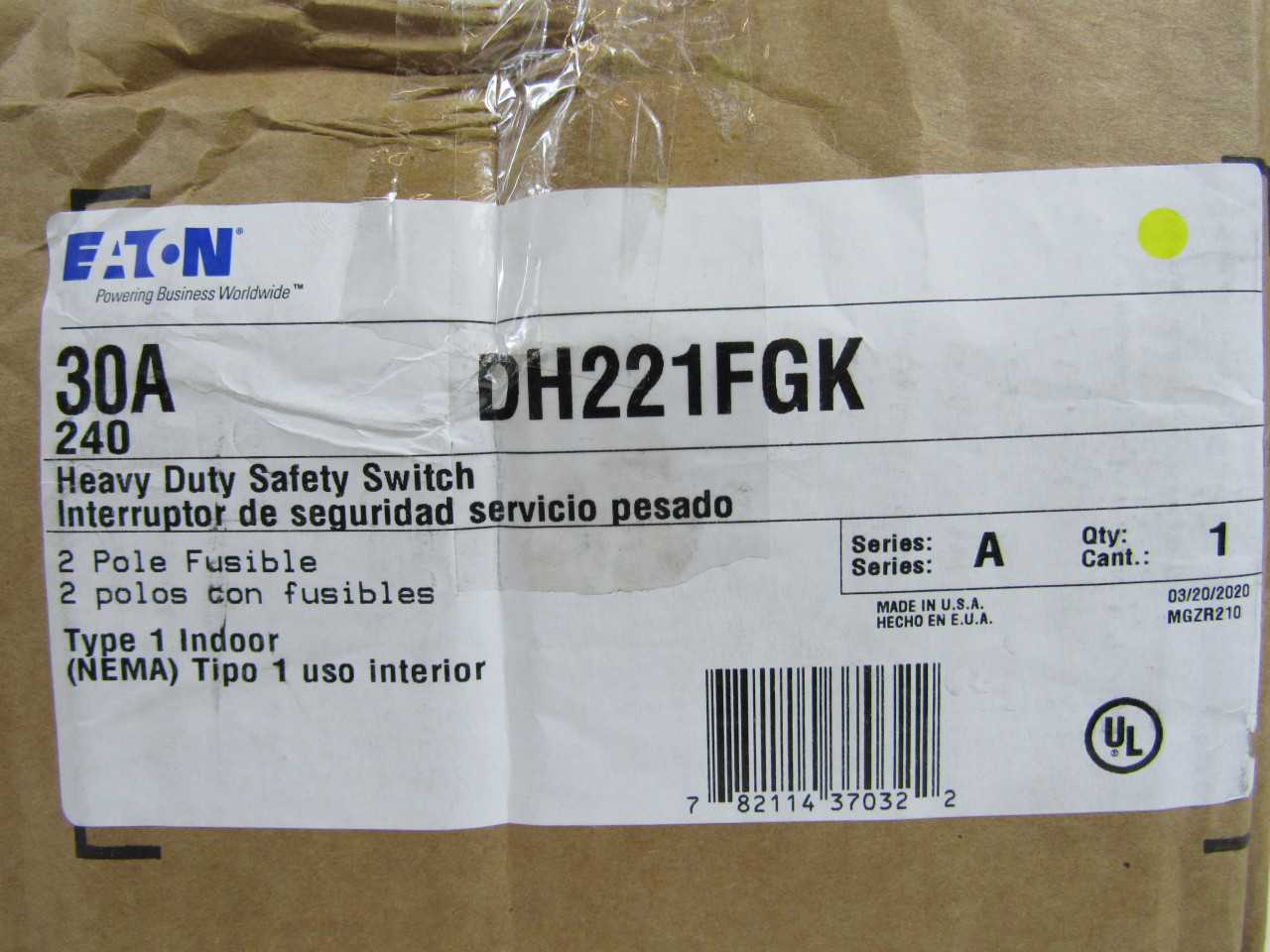 Quantity 3 of Eaton DH221FGK Safety Switch 2P 30A 240VAC 1Ph Fusible - ELECTRICAL COMPONENTS
