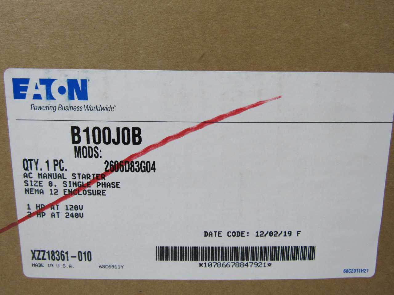 (11) Eaton B100J0B Manual Starter AC 120/240VAC 1 Ph 2 HP - MOTOR STARTERS (11) Eaton B100J0B Manual Starter AC 120/240VAC 1 Ph 2 HP - MOTOR STARTERS