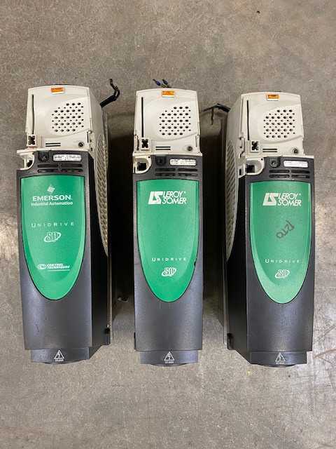 Lot of 3 EMERSON CT Leroy-Somer SP1406 Unidrive 0-480V 4.0/5.5kW 9.5/11A 3Ph "Pulled from Working Machinery and Bench Tested" - MOTOR DRIVES
