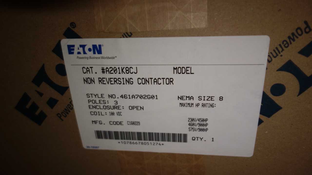 EATON A201K8CJ SIZE 8 100V-DC NON REVERSING CONTACTOR - CONTACTORS