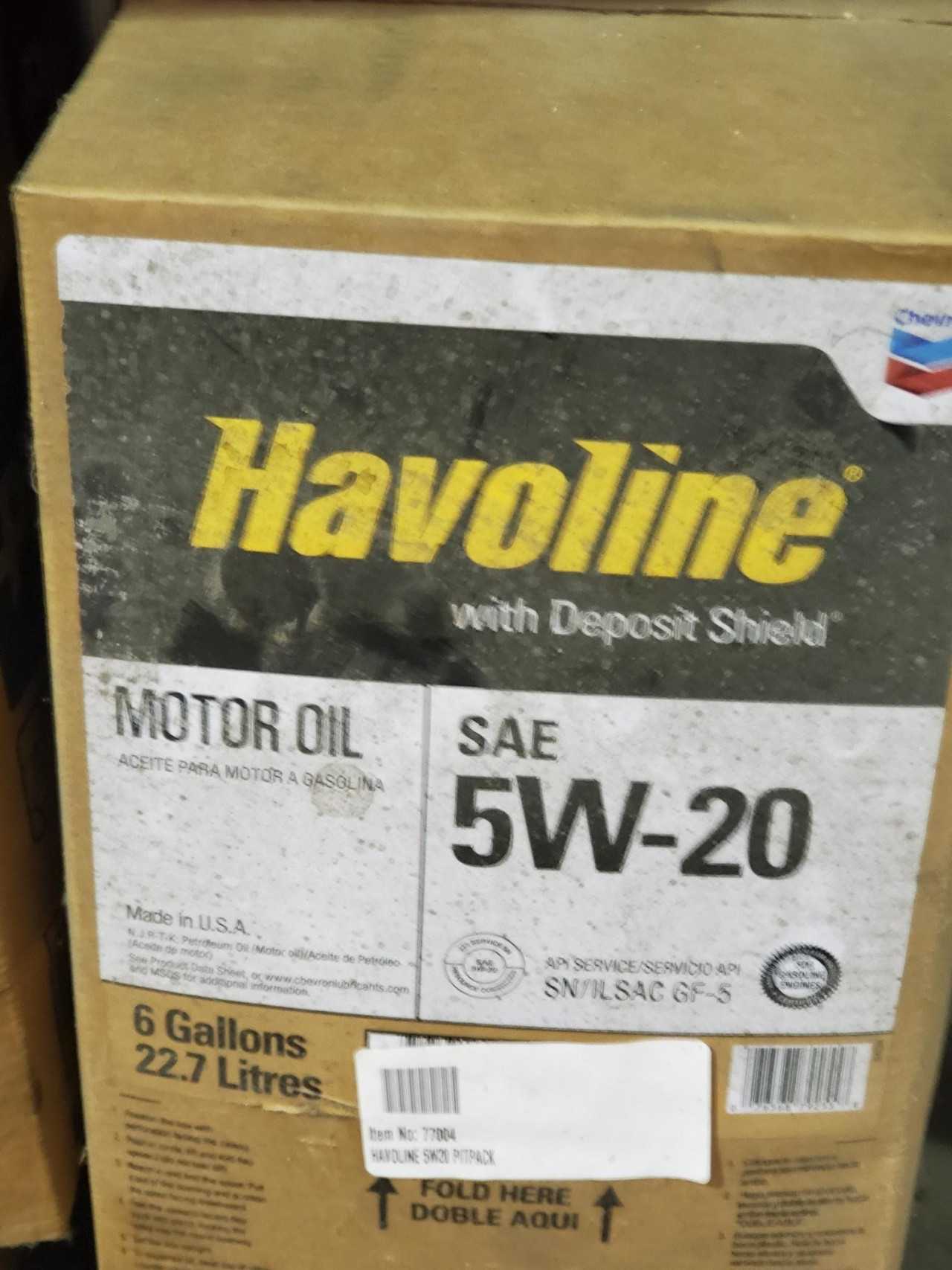 Lot of 9 Cases - HAVOLINE 5W20 PITPACK 6GA (54 gallons total) - MISCELLANEOUS