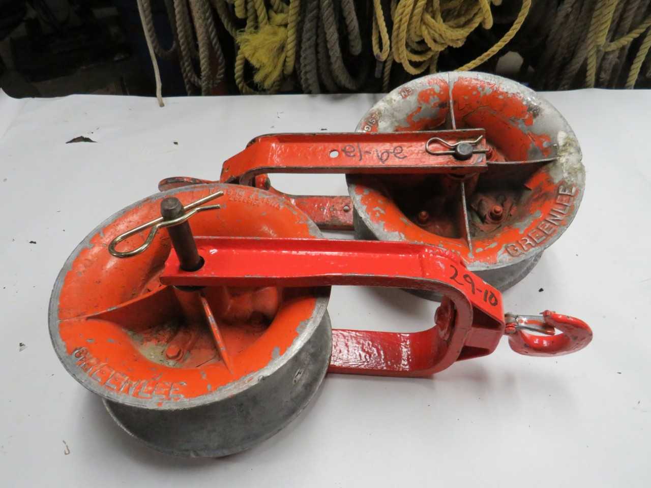 LOT OF 2 GREENLEE 10" HOOK TYPE CABLE SHEAVES - ELECTRIC POWER TOOLS