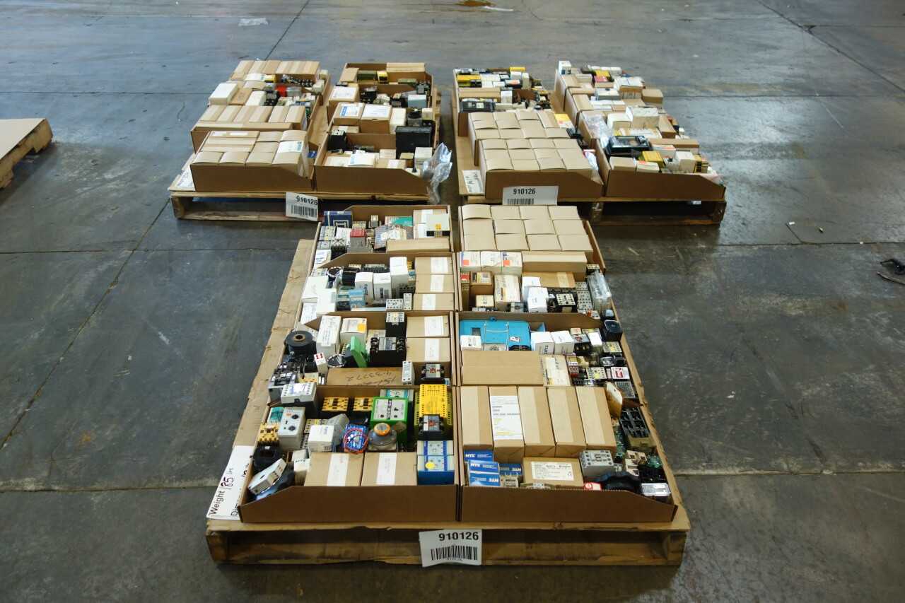 3 PALLETS OF ASSORTED ELECTRICAL TIMERS, RELAYS, COUNTERS - ELECTRICAL COMPONENTS