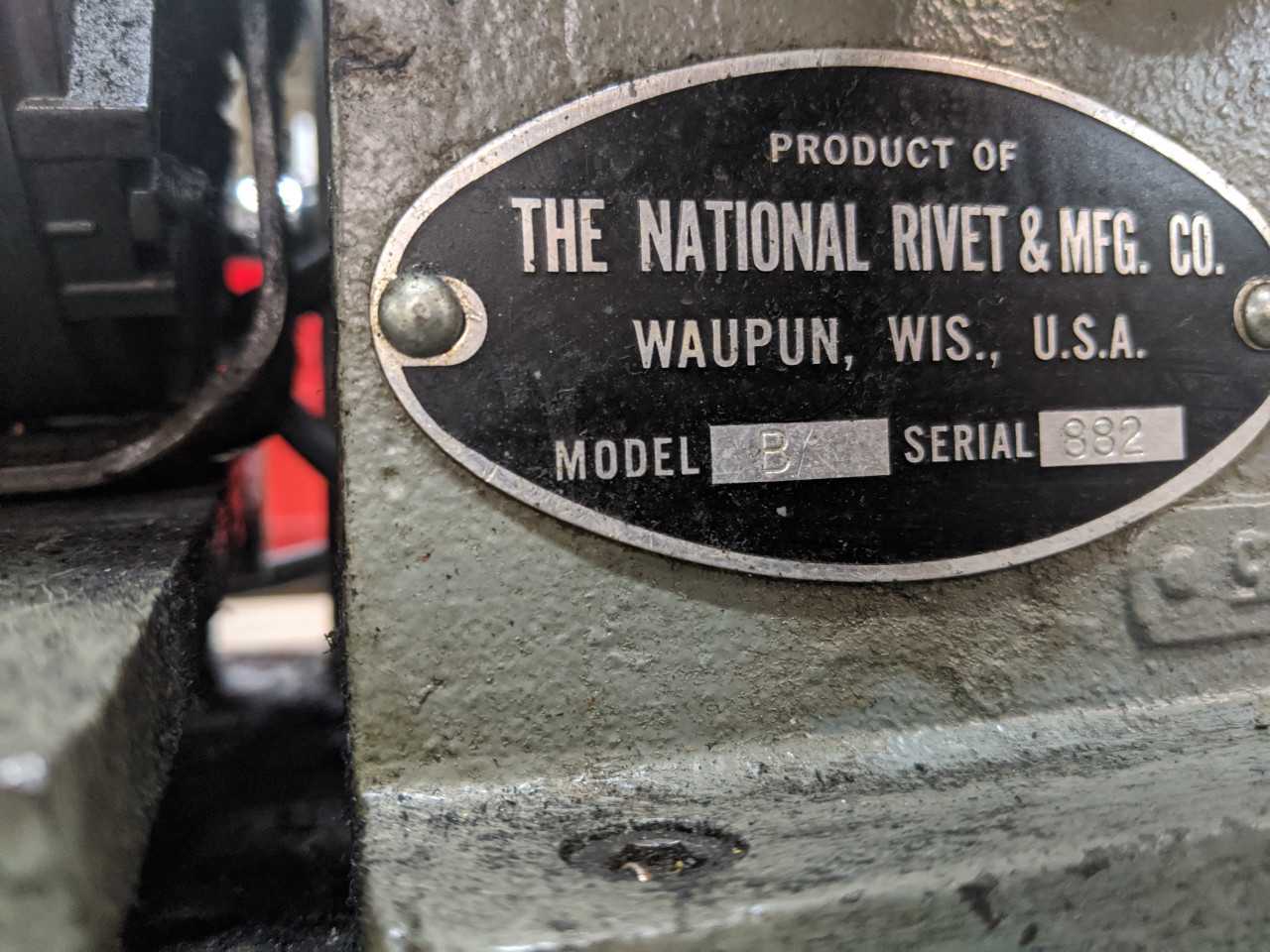 National Rivet Model B Single Head Riveter Machine - MACHINING ACCESSORIES & TOOLING