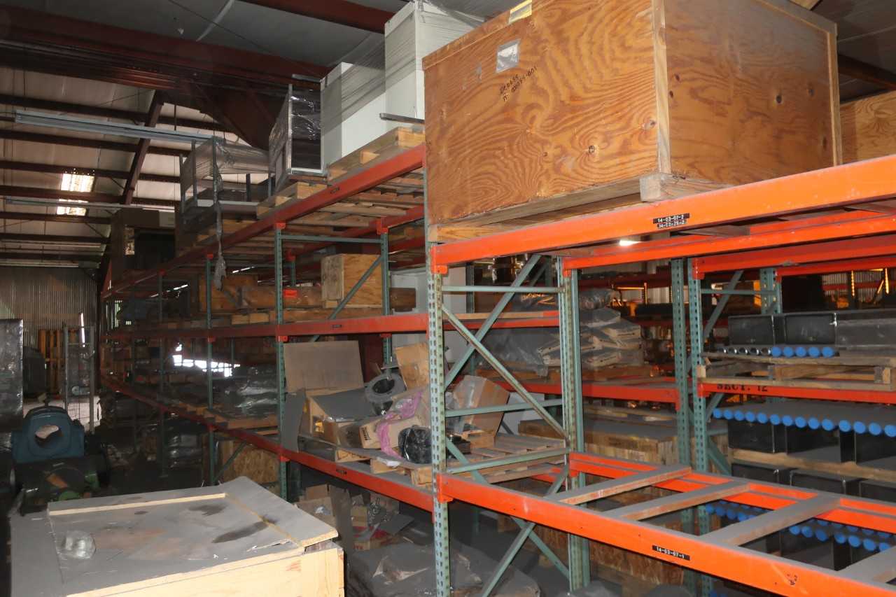 CONTENTS OF 5X SECTIONS OF PALLET RACKING (EXCLUDES PALLETS OF FURNITURE), ASSORTED COAL TURBINE CONTROL REPLACEMENT PARTS, HEAT EXCHANGER COILS, RODS, PUMPS, MRO, BALL VALVES, BEARINGS - 