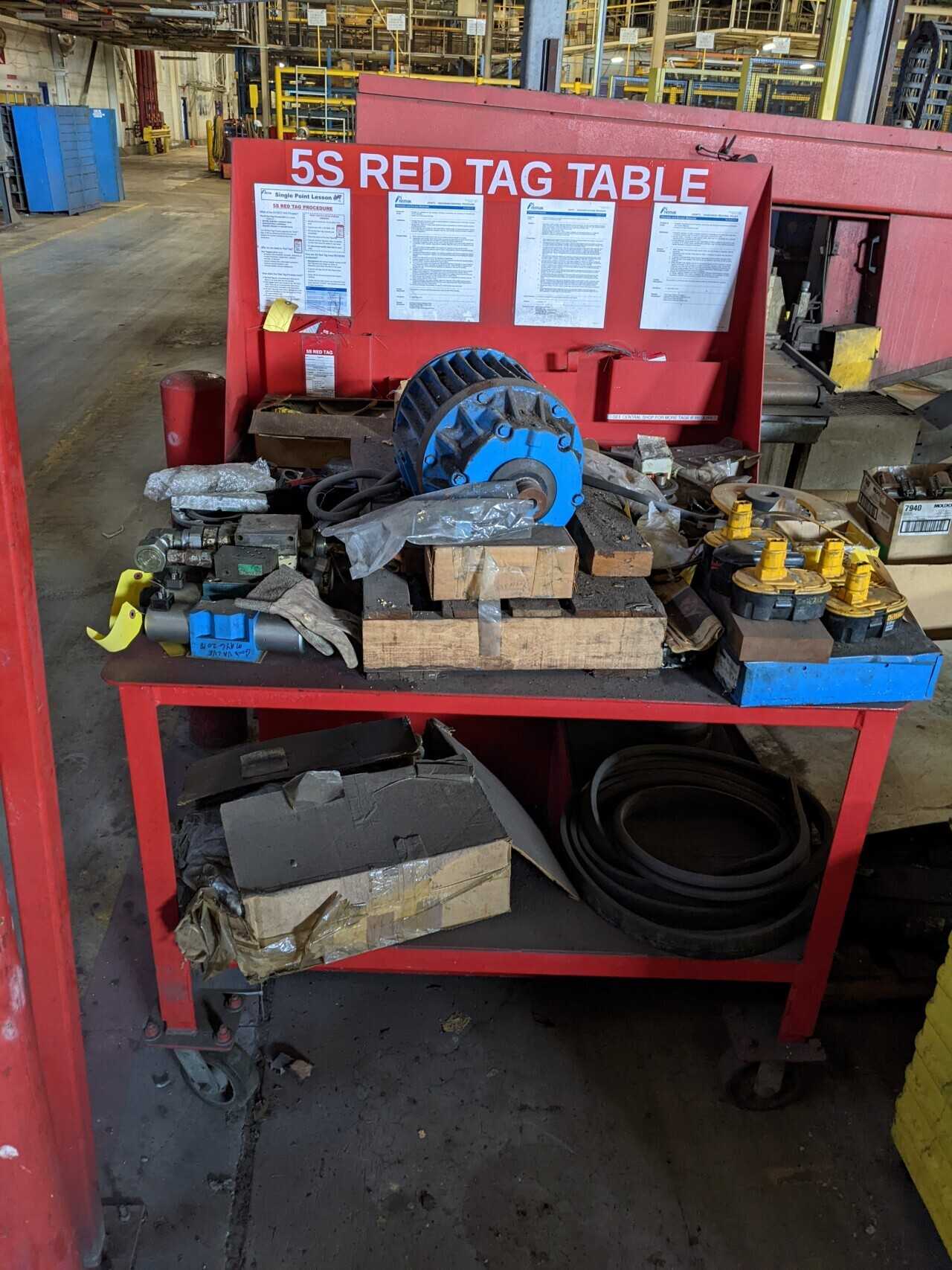 ROLLING TABLE WITH CONTENTS, ASSORTED MRO, MOTORS, HYDRAULIC VALVES, DRILL BATTERIES - PLANT & FACILITY