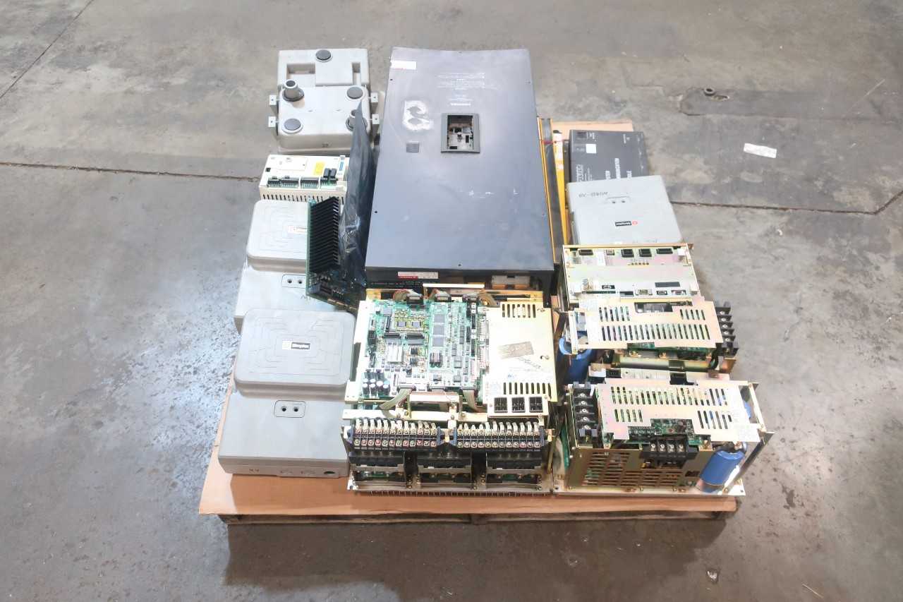 1 PALLET OF ALARM SENSORS, AC MOTOR DRIVE, SERVO CONTROLLER, MODULE, TRANSISTOR INVERTER, SAFESCAN LIGHT BAR- SIMPLEX, ABB, NIKON, YASKAWA, TOBISHA, SPECTER, DOLAN JENNER INDUSTRIES - AUTOMATION & CONTROLS