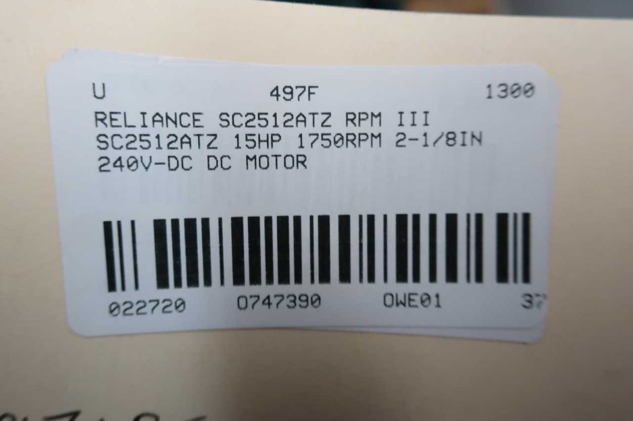 RELIANCE RPM III SC2512ATZ DC MOTOR 15HP 1750/2300RPM 240V-DC - ELECTRIC MOTORS