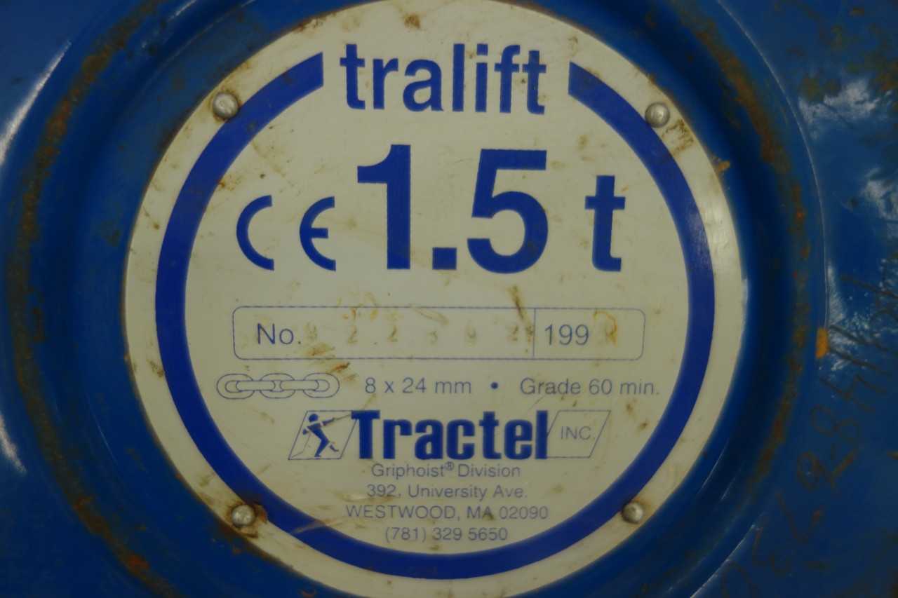 LOT OF 5 TRACTEL 1-1/2 TON CHAIN FALL MANUAL HOISTS - LIFTING EQUIPMENT
