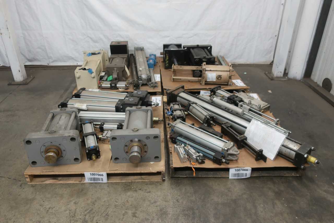 4 PALLETS OF ASSORTED CYLINDERS, HYDRAULIC, PNEUMATIC - HYDRAULIC CYLINDERS